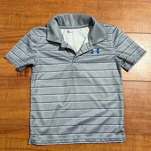 Under Armour Gray Polo with Blue Stripes